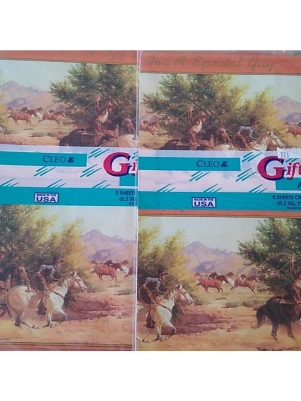 Vintage CLEO Men's Cowboy Horses Western Gift Wrap 2 packages 4 sheets